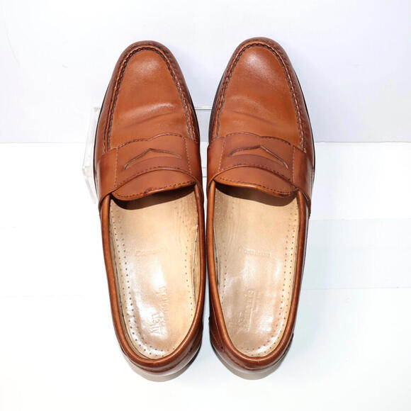 ALLEN‎ EDMONDS Cameron Cognac Brown Leather Penny Loafers Shoes 11 AA Narrow SEE - Picture 1 of 10